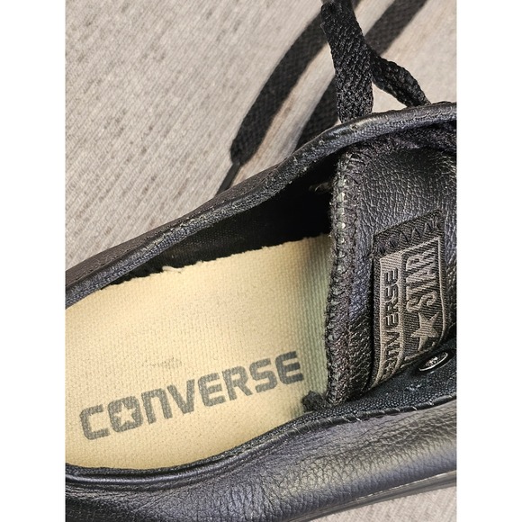 Converse All Star Leather Low Top Sneakers Black Mens 6 Womens 8 - Picture 2 of 7